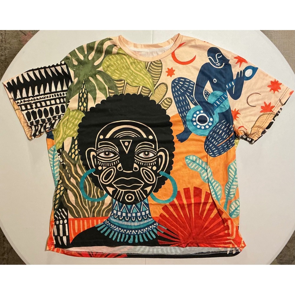 Afrocentric AOP Art Tribal Guitar T-Shirt Multicolor All‎ Over Print Fits 4XL
